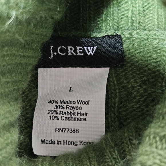 J Crew Vintage Green Angora Cashmere Wool Rayon Turtleneck Cable Knit Sweater L - Picture 7 of 10